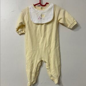 Charming Yellow Baby Footie with Embroidered Bib 90’s vintage
